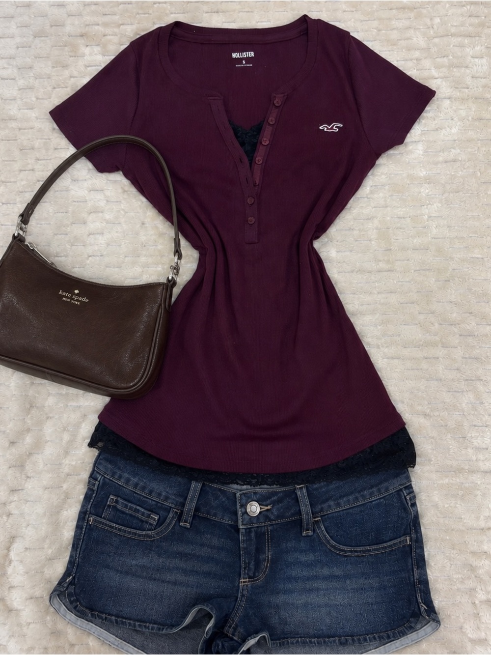 y2k-2000s inspired HollisterCo. Burgundy Short Sleeve Henley